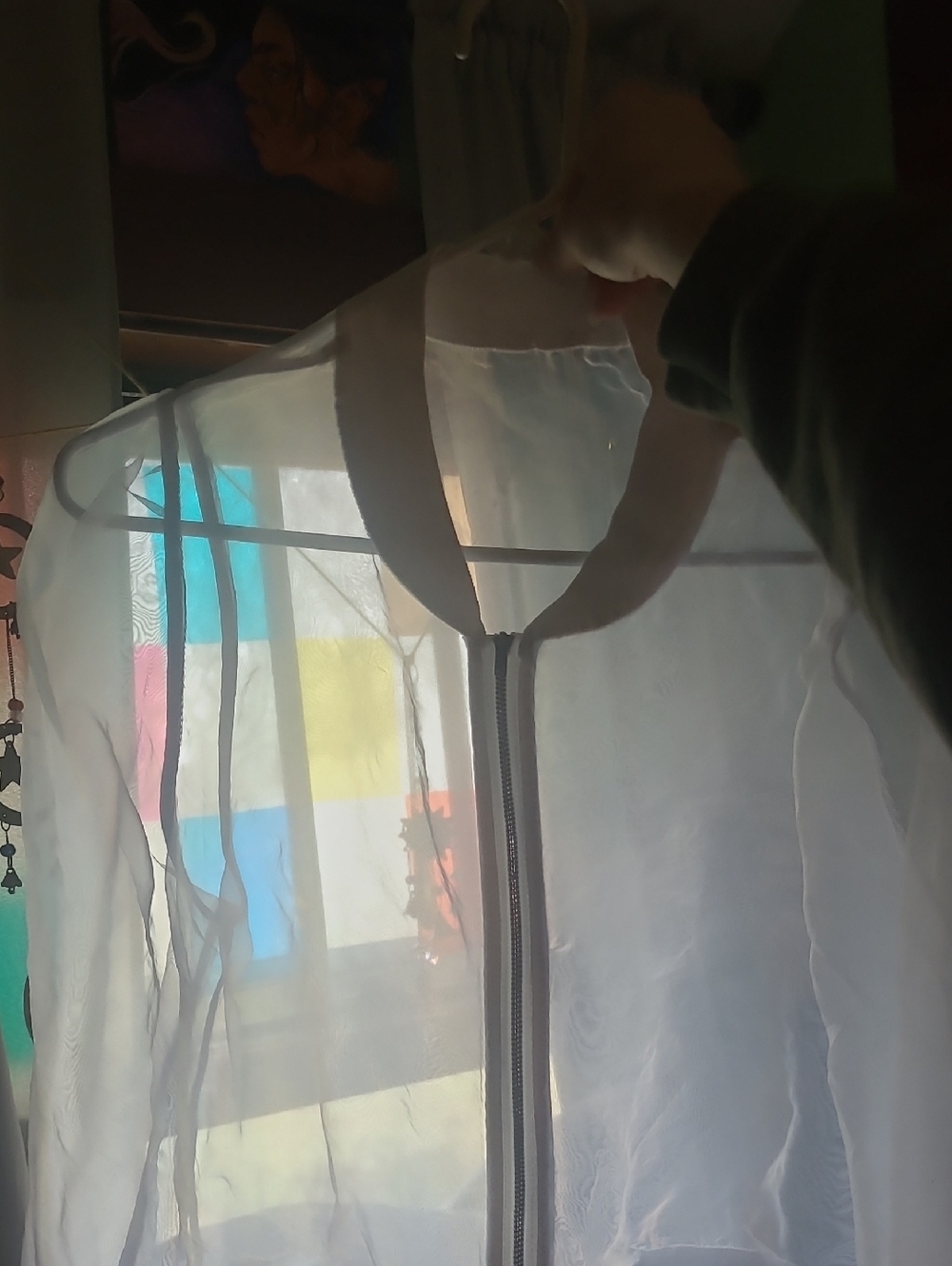 Sheer White Zip-Front Jacket Varsity Jakcet